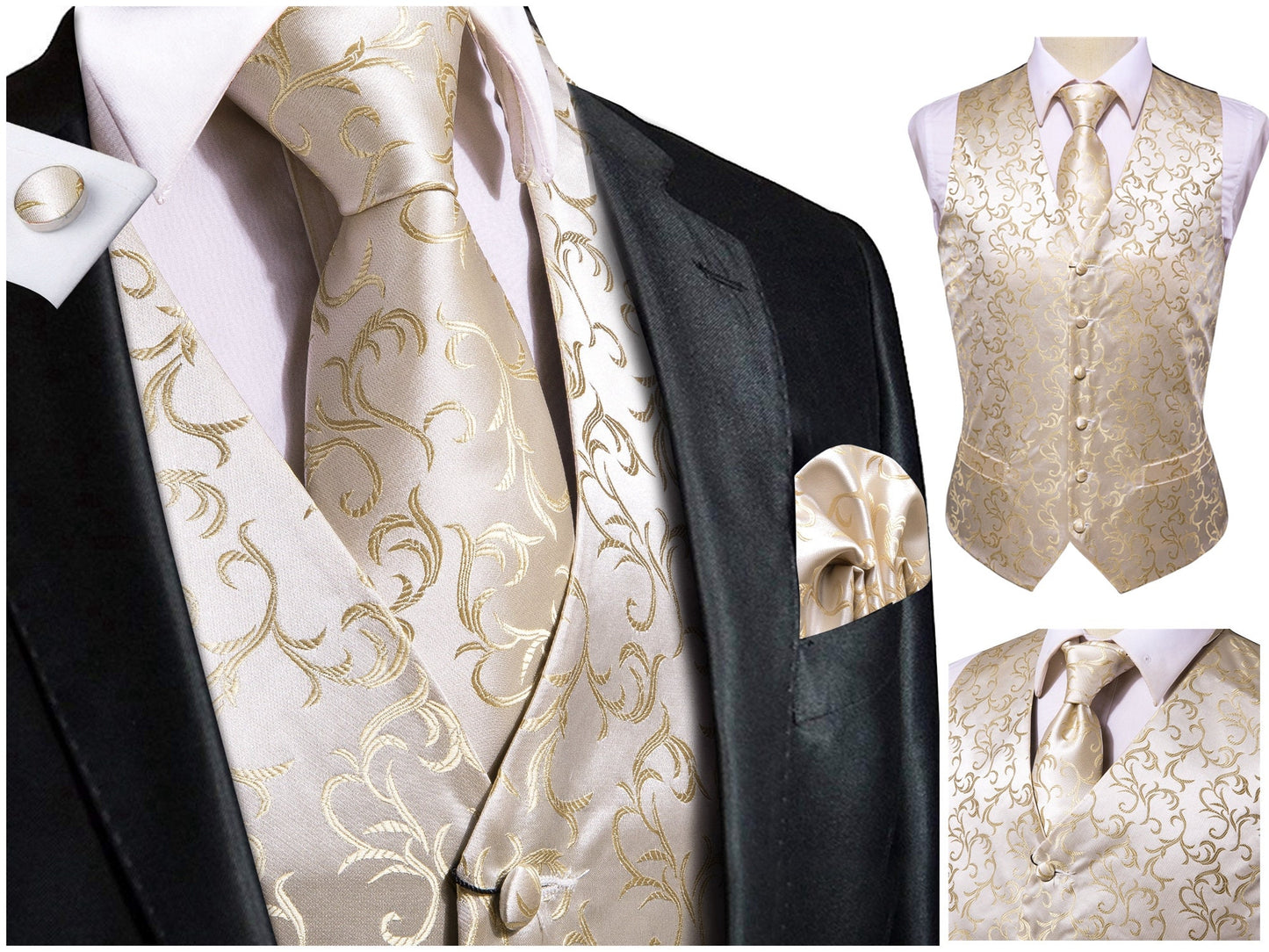 Hi Tie® Men's Novelty Waistcoat Silky Floral Vest Set Tuxedo Gilet Casual Business [Dian+]