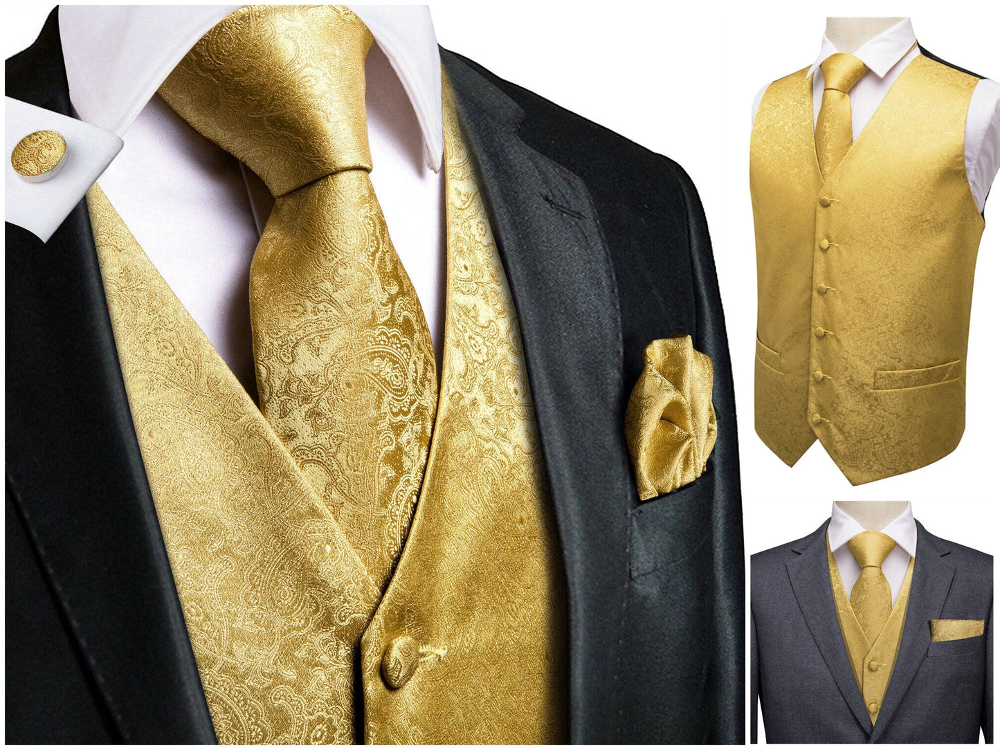 Hi Tie® Men's Novelty Waistcoat Silky Floral Vest Set Tuxedo Gilet Casual Business [Dian+]