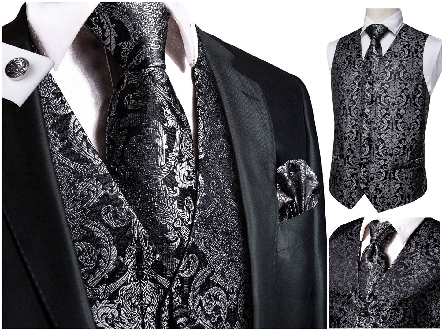 Hi Tie® Men's Novelty Waistcoat Silky Floral Vest Set Tuxedo Gilet Casual Business [Efie+]