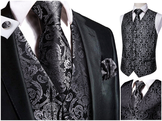 Men's Novelty Waistcoat Buy 1 Get 1 Free Random Design in Your Size Silky Floral Vest Set Tuxedo Gilet Casual Business [Dian+]