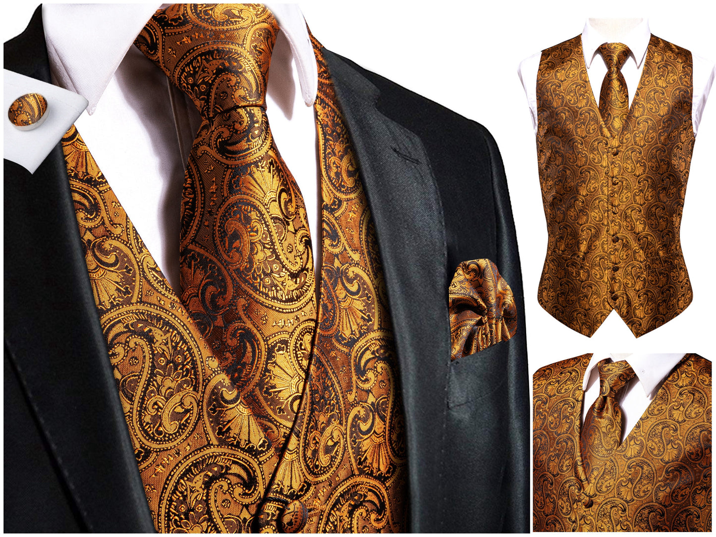 Hi Tie Men's Novelty Waistcoat Floral Silky Vest Set Tuxedo Gilet Casual Business [Jang+]