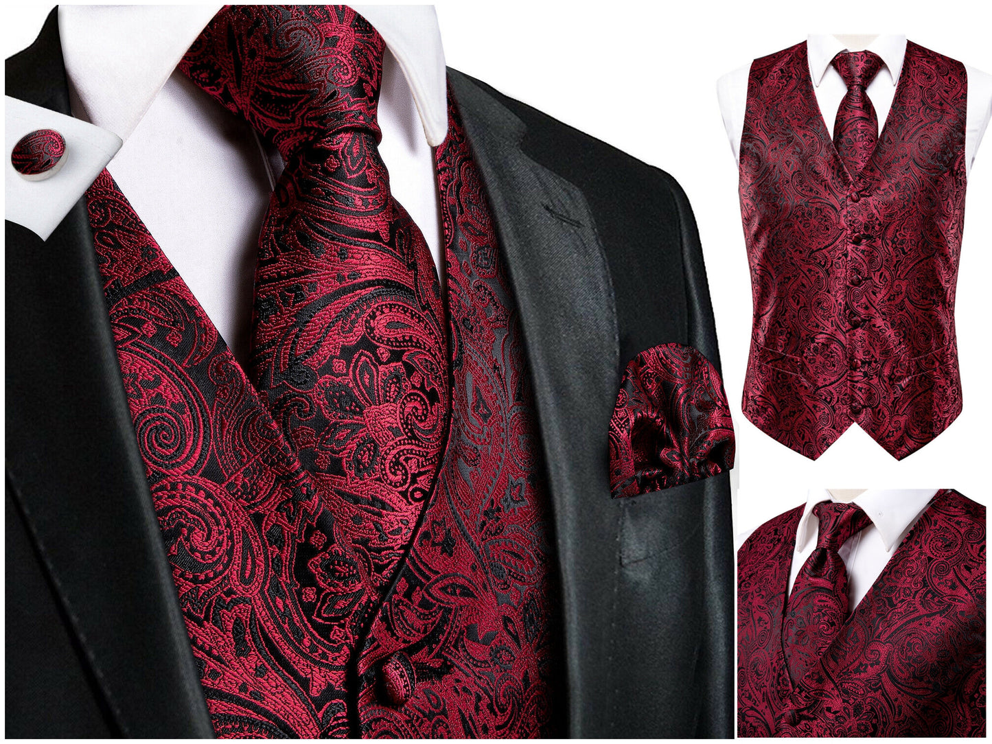 Hi Tie Men's Novelty Waistcoat Floral Silky Vest Set Tuxedo Gilet Casual Business [Nass+]