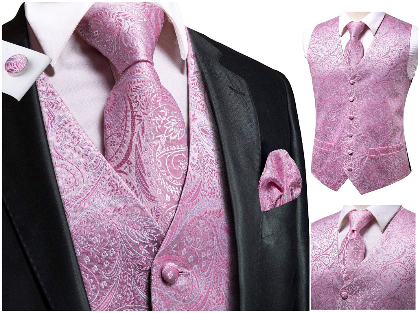 Hi Tie® Men's Novelty Waistcoat Silky Vest Floral Set Tuxedo Gilet Casual Business [Swirl+]