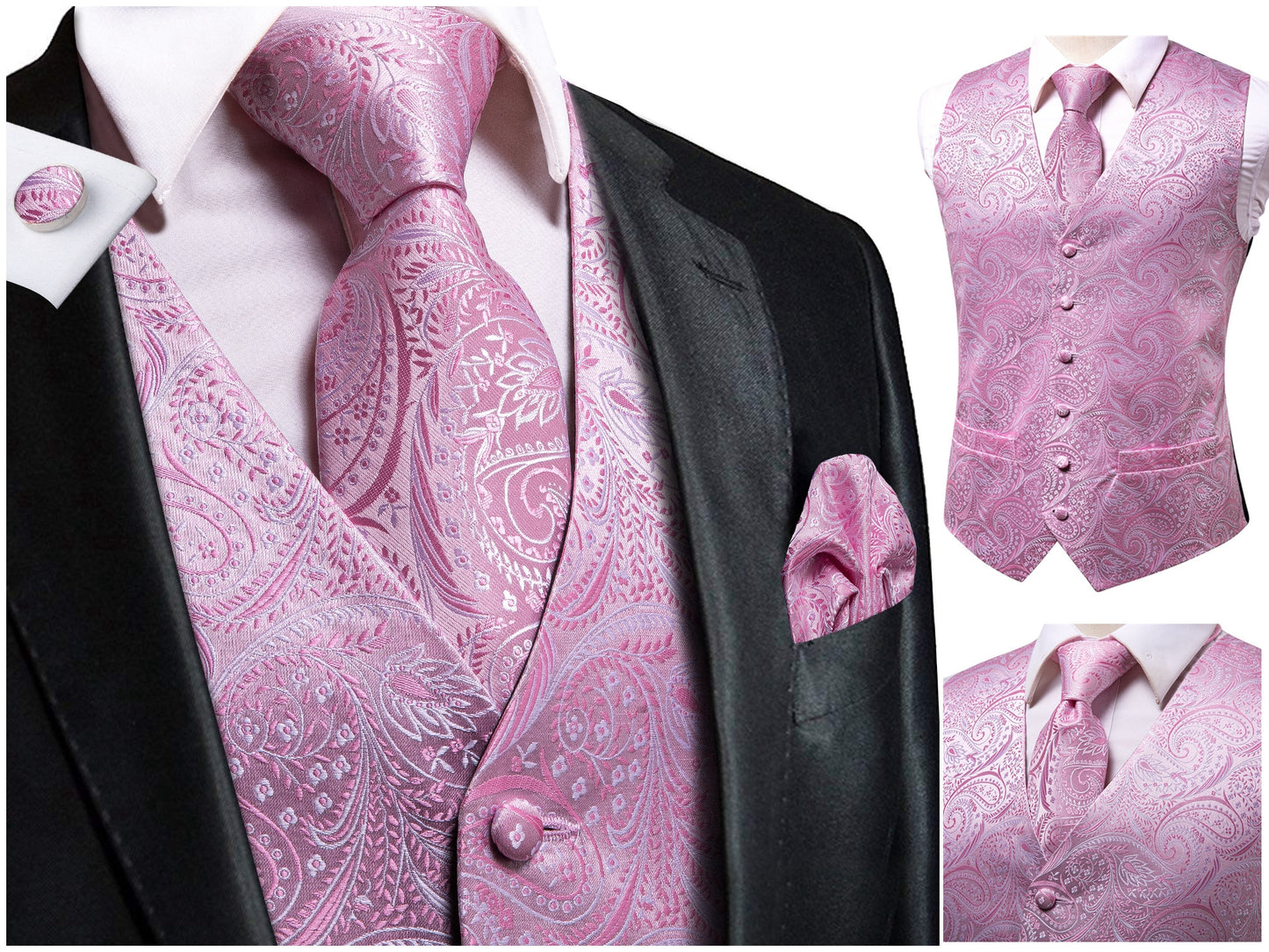 Hi Tie® Men's Novelty Waistcoat Silky Vest Floral Set Tuxedo Gilet Casual Business [Wick+]