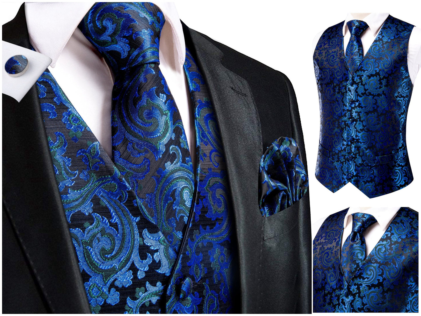 Hi Tie® Men's Novelty Waistcoat Silky Vest Floral Set Tuxedo Gilet Casual Business [Upean+]