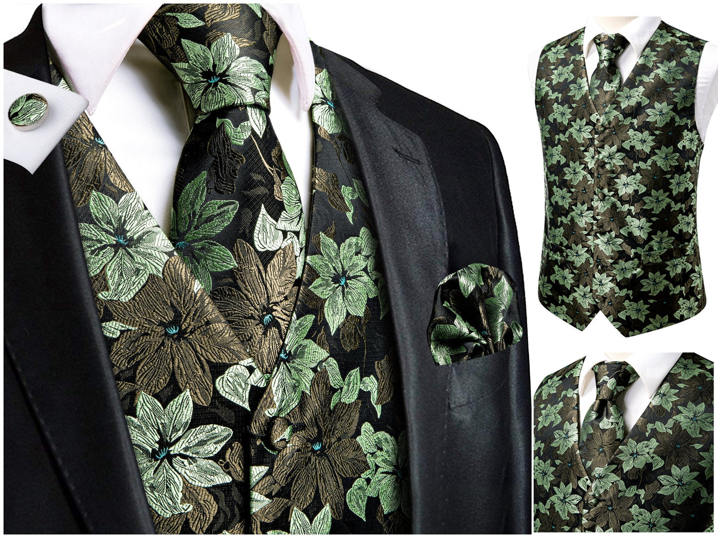 Hi Tie® Men's Novelty Waistcoat Silky Vest Floral Set Tuxedo Gilet Casual Business [Upean+]