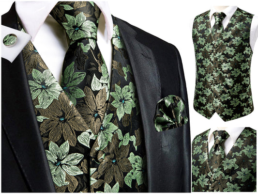 Men's Novelty Waistcoat Buy 1 Get 1 Free Random Design in Your Size Silky Vest Floral Set Tuxedo Gilet Casual Business [Wick+]