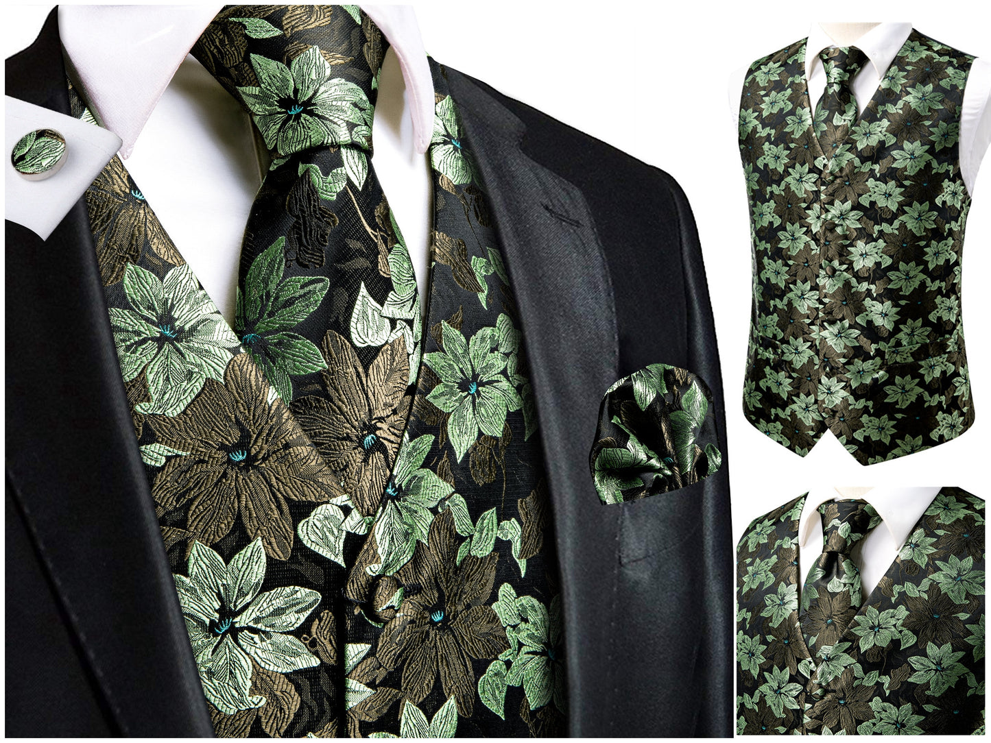 Hi Tie® Men's Novelty Waistcoat Silky Vest Floral Set Tuxedo Gilet Casual Business [Xzon+]