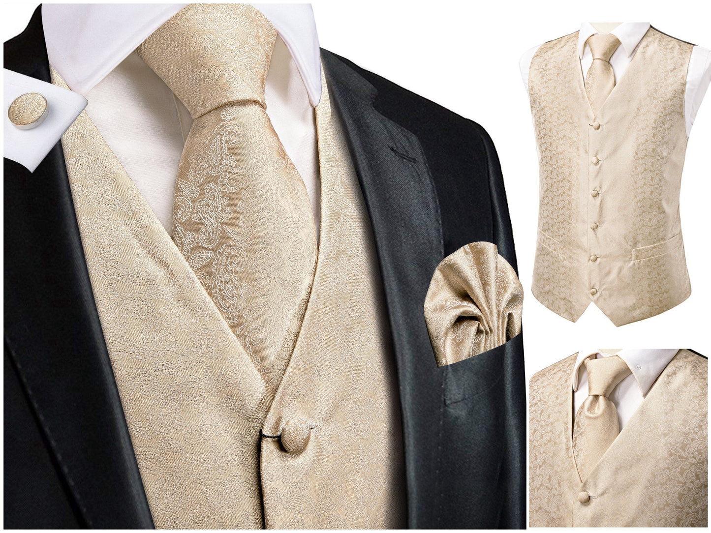Hi Tie Men's Novelty Waistcoat Silky Floral Tuxedo Vest Set Gilet Casual Business [Echos+]
