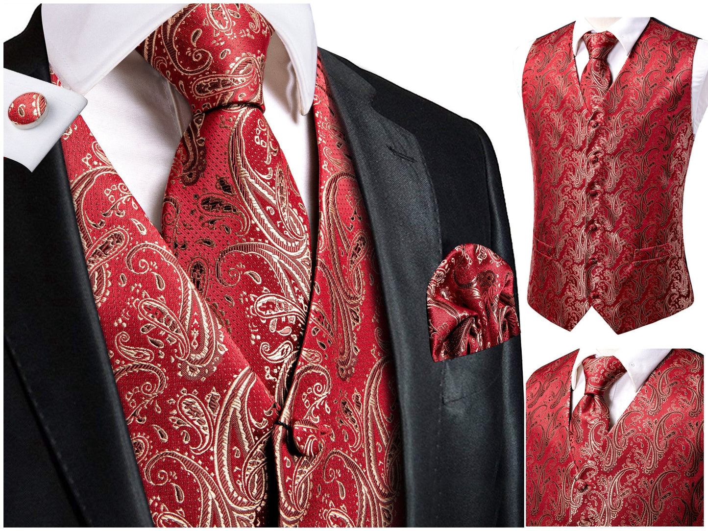 Men's Novelty Waistcoat Silky Floral Tuxedo Vest Set Gilet Casual Business [Fohl+]