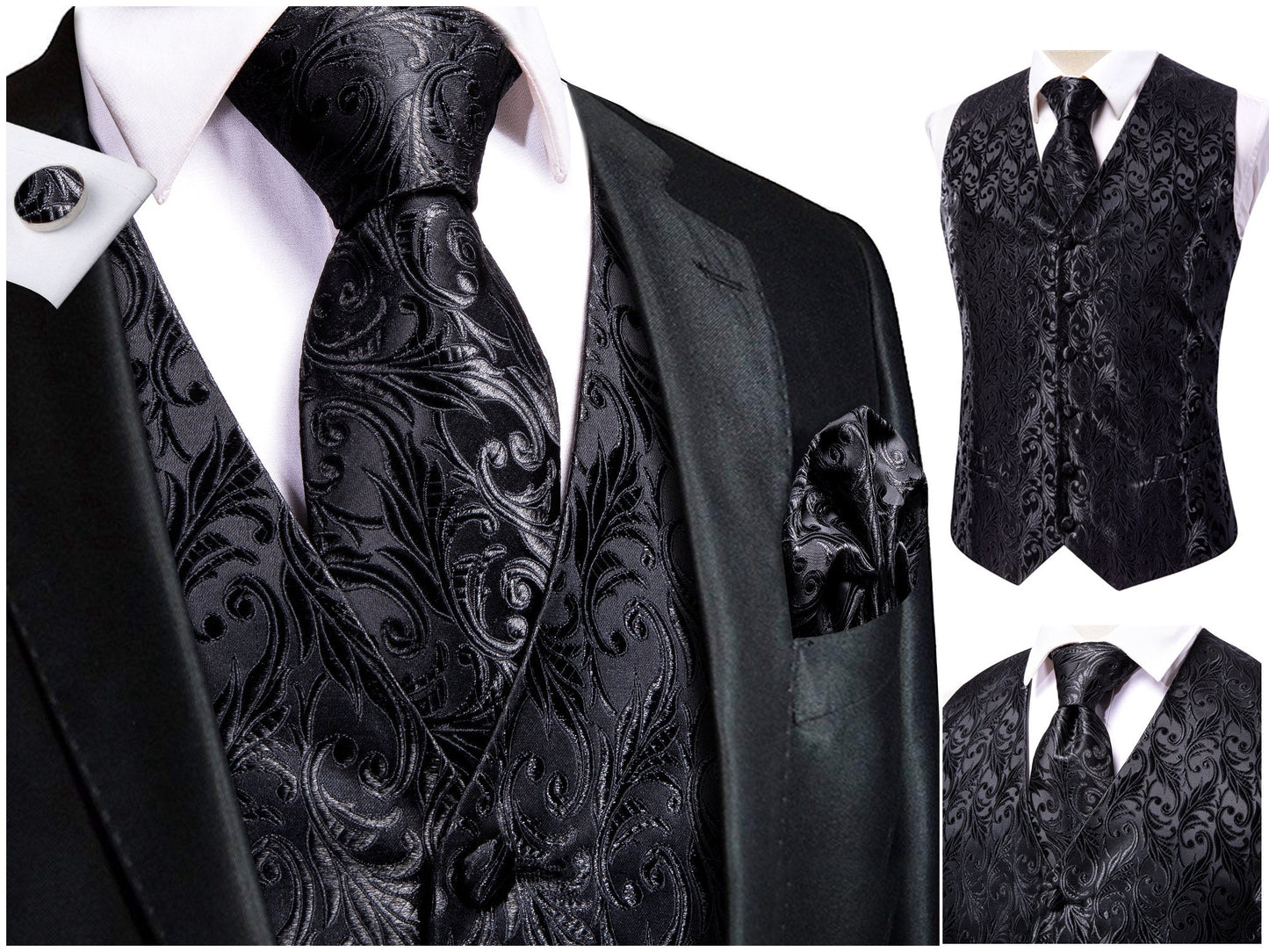 Men's Novelty Waistcoat Silky Floral Tuxedo Vest Set Gilet Casual Business [Fohl+]