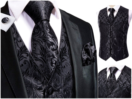 Men's Novelty Waistcoat Buy 1 Get 1 Free Random Design in Your Size Silky Floral Tuxedo Vest Set Gilet Casual Business [Holli+]