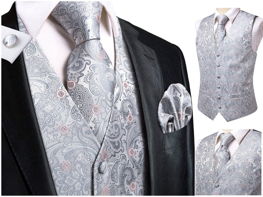 Men's Novelty Waistcoat Buy 1 Get 1 Free Random Design in Your Size Silky Floral Vest Set Gilet Tuxedo Casual Business [Knight+]