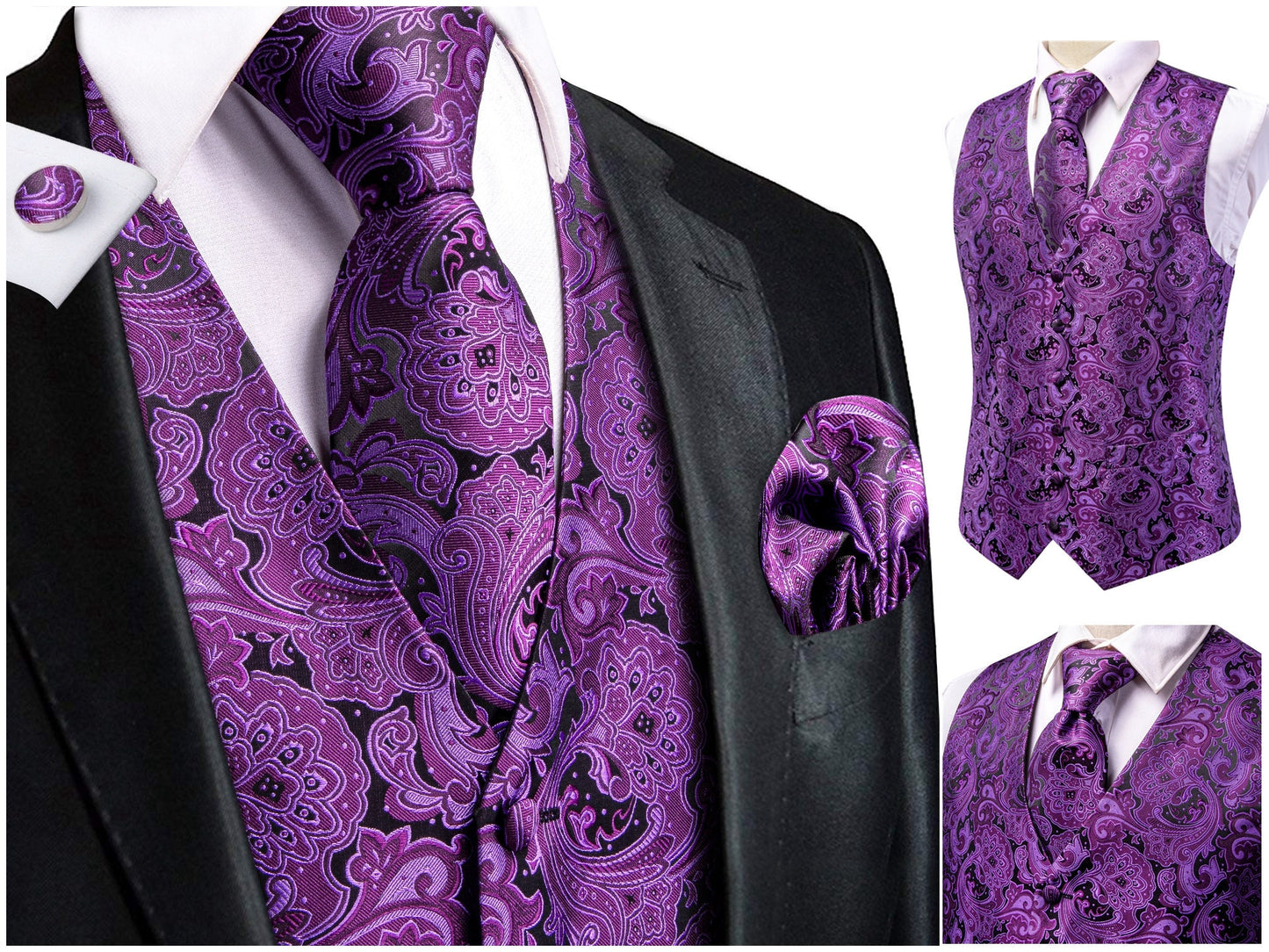 Men's Novelty Waistcoat Silky Floral Vest Set Gilet Tuxedo Casual Business [Nama+]
