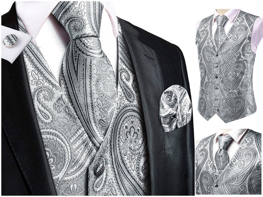 Hi Tie Men's Novelty Waistcoat Silky Floral Vest Set Gilet Tuxedo Casual Business [Miles+]