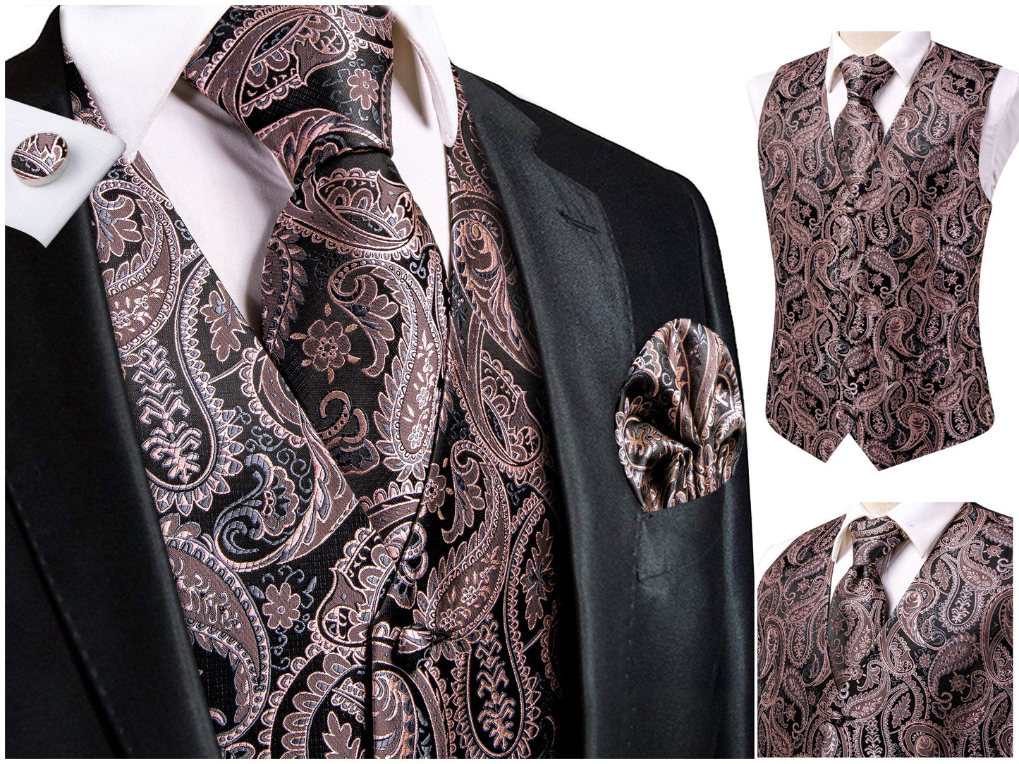 Men's Floral Waistcoat Novelty Silky Vest Set Tuxedo Gilet Casual Business [Bolu+]