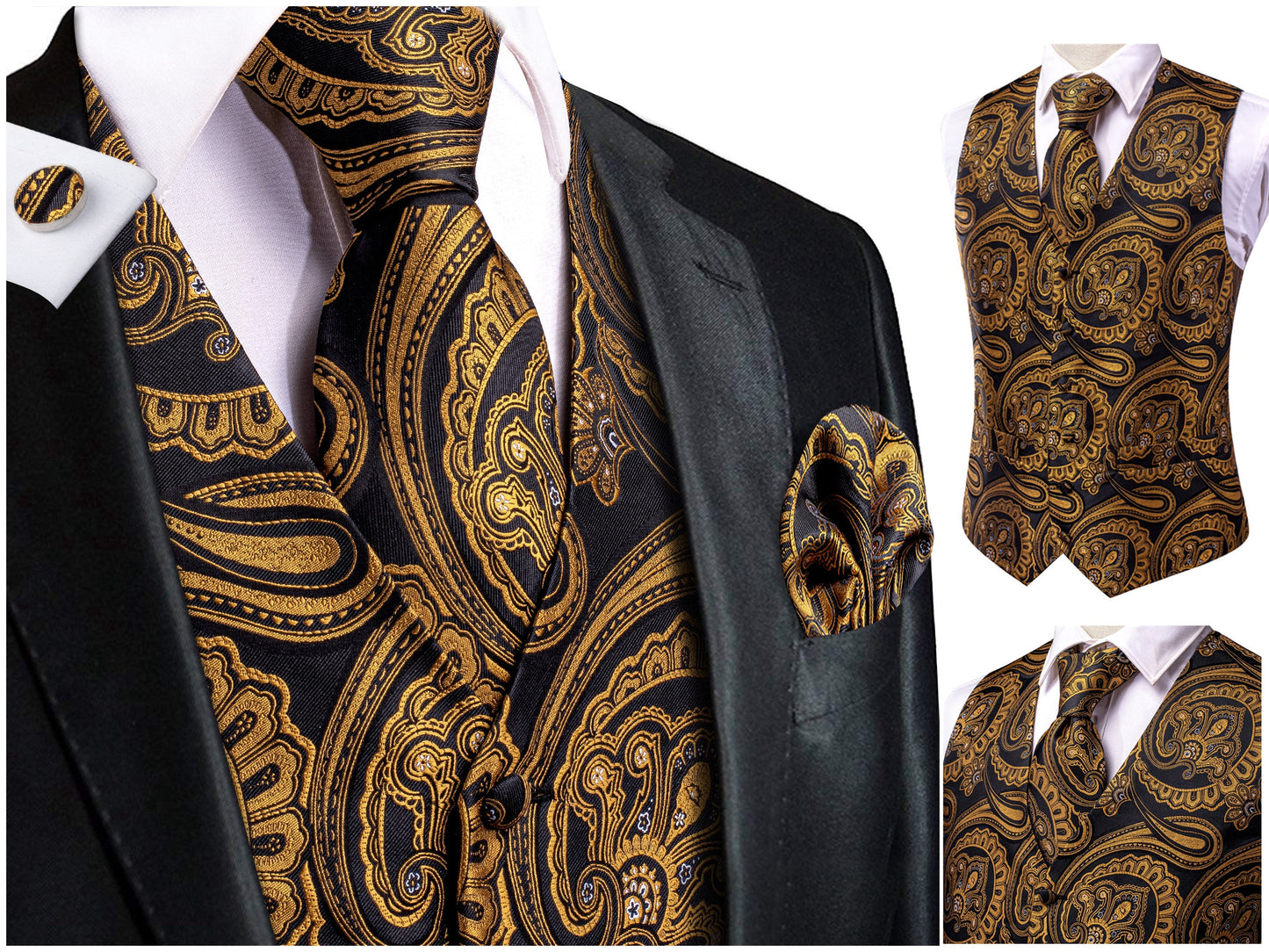 Hi Tie® Men's Waistcoat Novelty Floral Silky Vest Set Tuxedo Gilet Casual Business [Flin+]