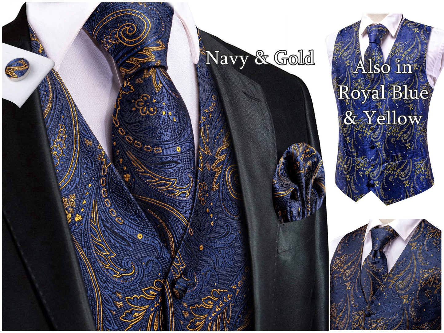 Hi Tie® Men's Waistcoat Novelty Floral Silky Vest Set Tuxedo Gilet Casual Business [Enka+]