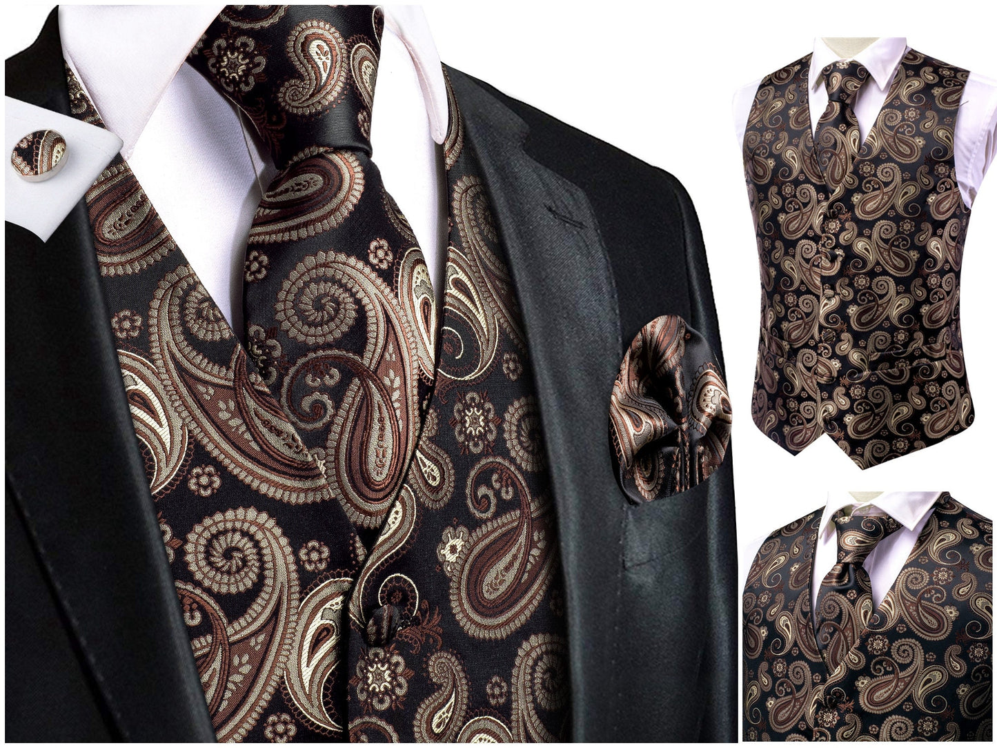 Hi Tie® Men's Waistcoat Novelty Floral Silky Vest Set Gilet Tuxedo Casual Business [Omchi+]