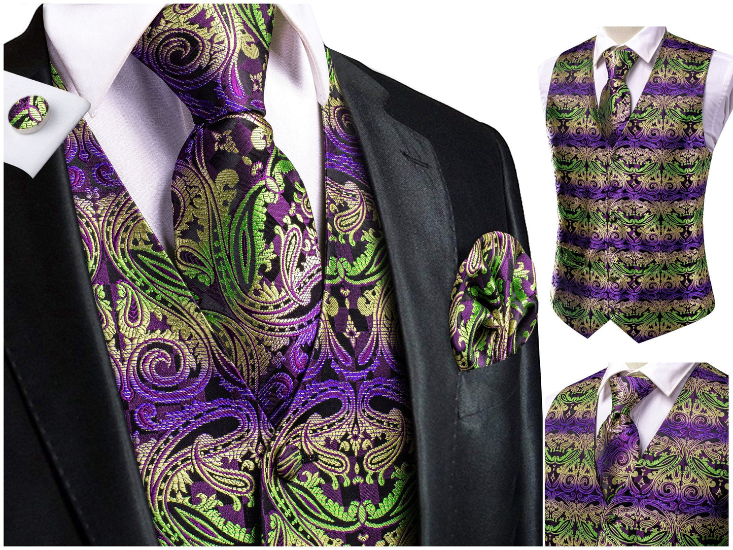 Hi Tie® Men's Waistcoat Novelty Floral Silky Vest Set Gilet Tuxedo Casual Business [Nands+]