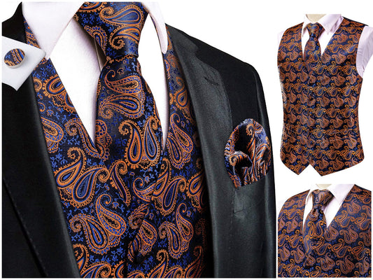 Men's Waistcoat Buy 1 Get 1 Free Random Design in Your Size Novelty Floral Silky Vest Set Gilet Tuxedo Casual Business [Markl+]