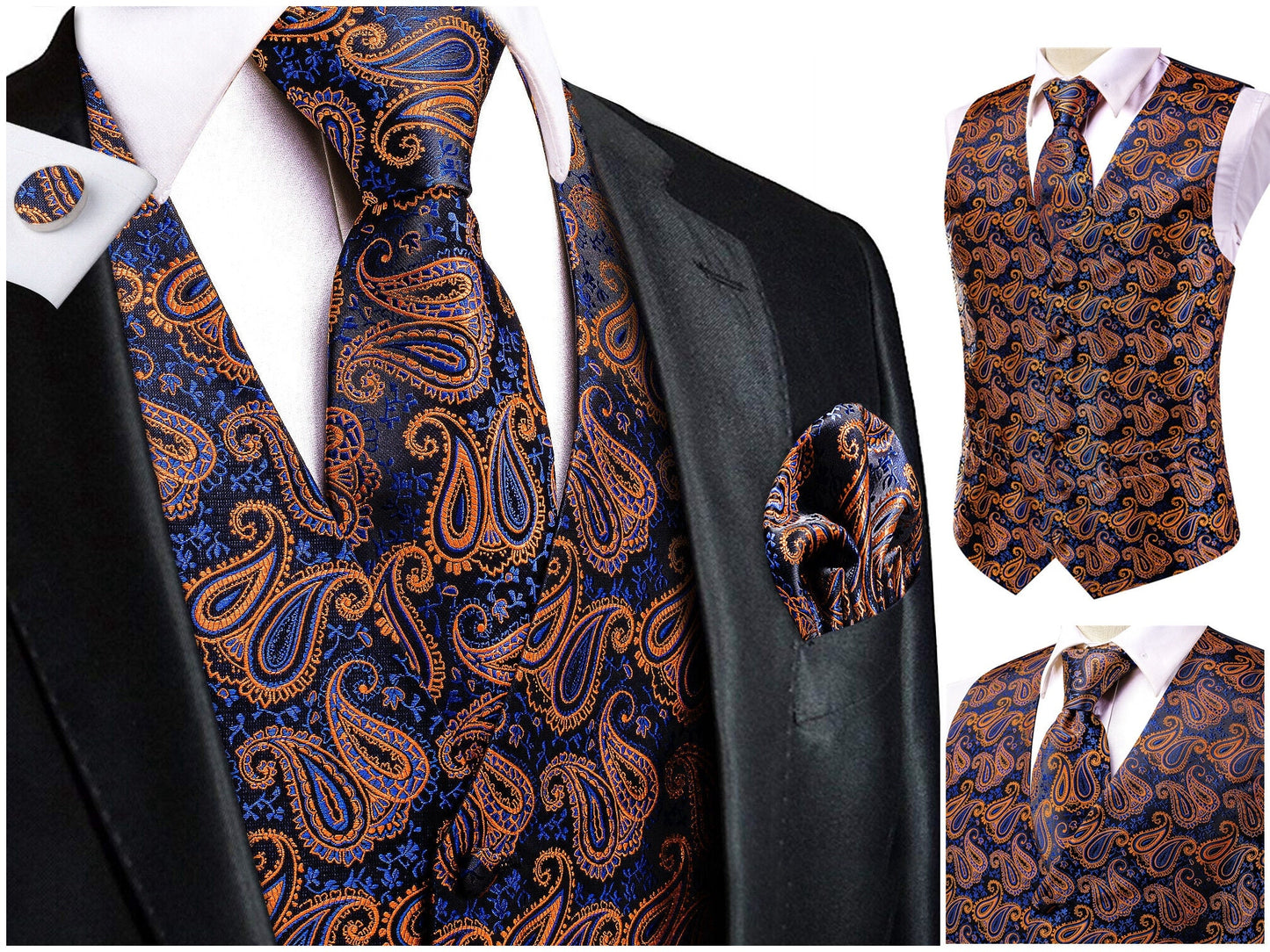 Hi Tie® Men's Waistcoat Novelty Floral Silky Vest Set Gilet Tuxedo Casual Business [Janu+]