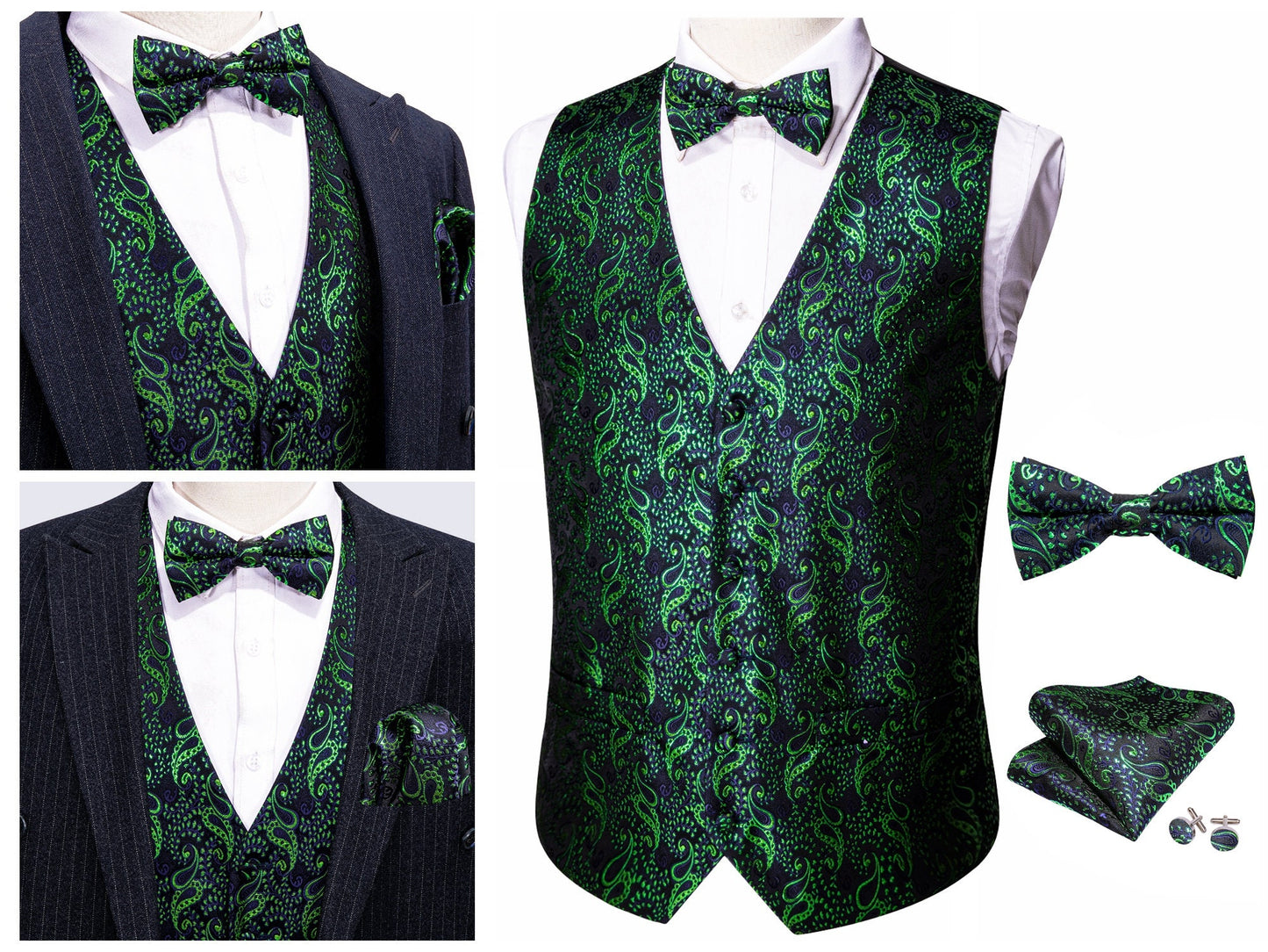 Men's Waistcoat Silky Tuxedo  Set [Mini Paisley - Volcano+]