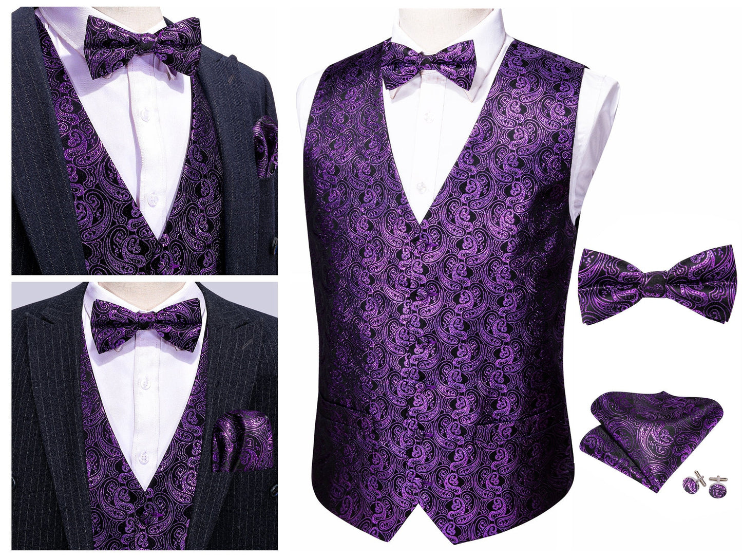 Men's Waistcoat Silky Tuxedo  Set [Mini Paisley - Volcano+]