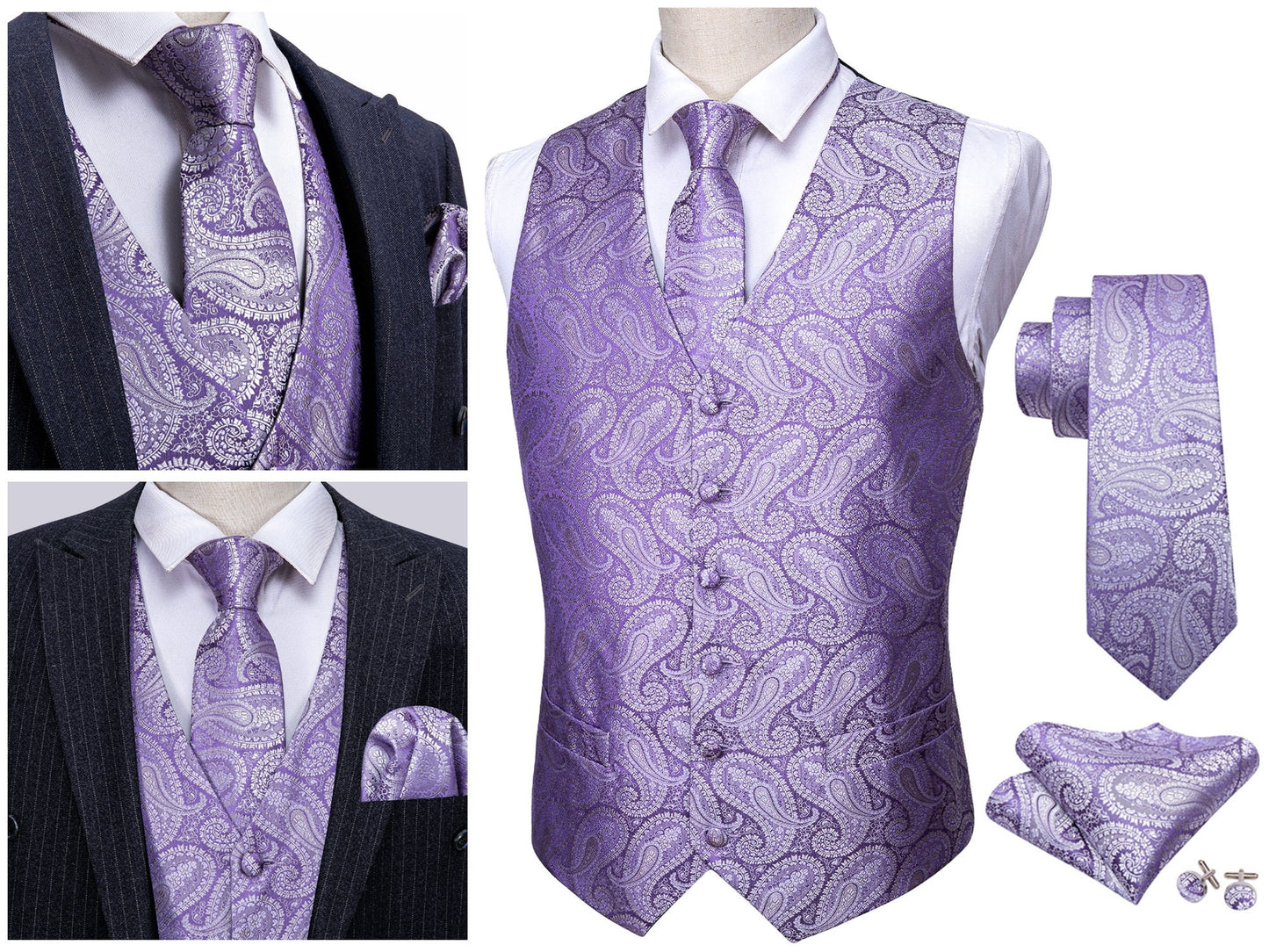 Men's Novelty Waistcoat Floral Silky Set Gilet Tuxedo Vest Barry Wang Casual Business [Fushia Whales+]