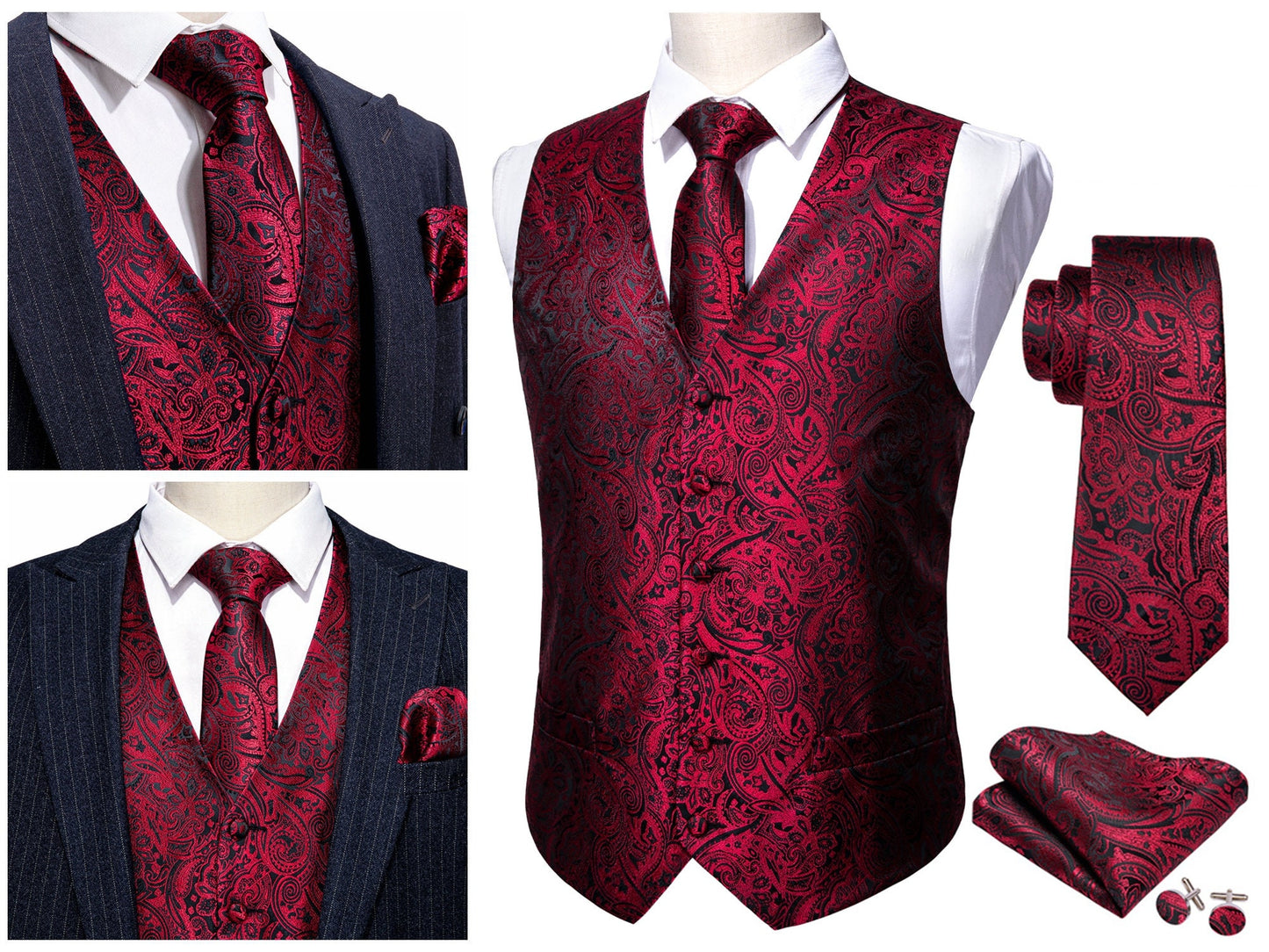 Men's Waistcoat Floral Novelty Silky Set Gilet Tuxedo Vest Barry Wang Casual Business [Damask Gold Foil+]