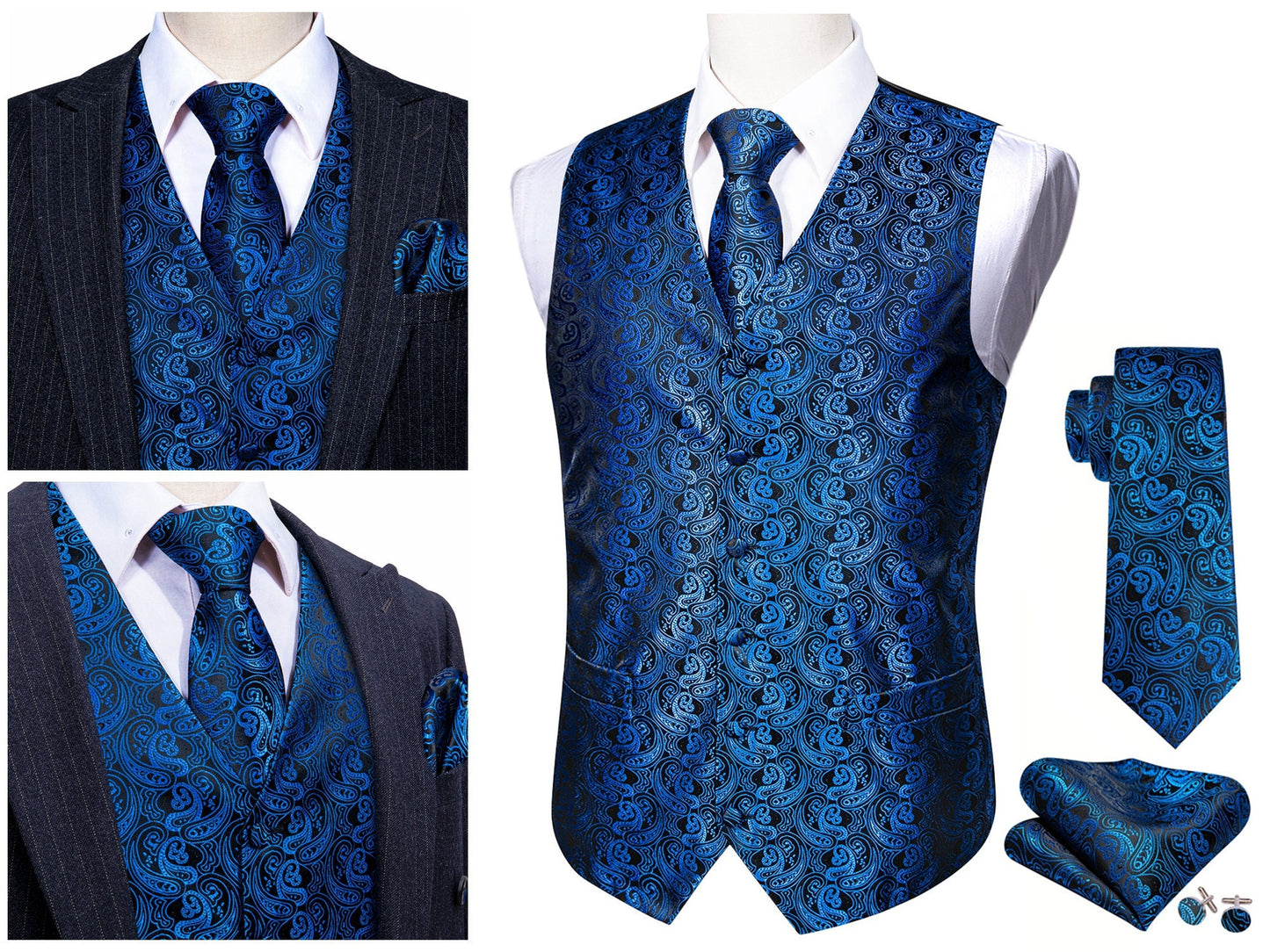 Men's Silky Waistcoat Floral Paisley Set Gilet Tuxedo Vest Barry Wang Casual Business [Lilac Black Cashew+]