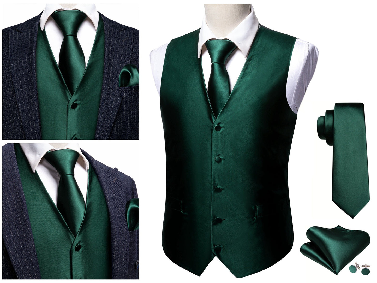 Men's Floral Waistcoat Silky Paisley Gilet Set Tuxedo Vest Barry Wang Casual Business [Green Blast+]