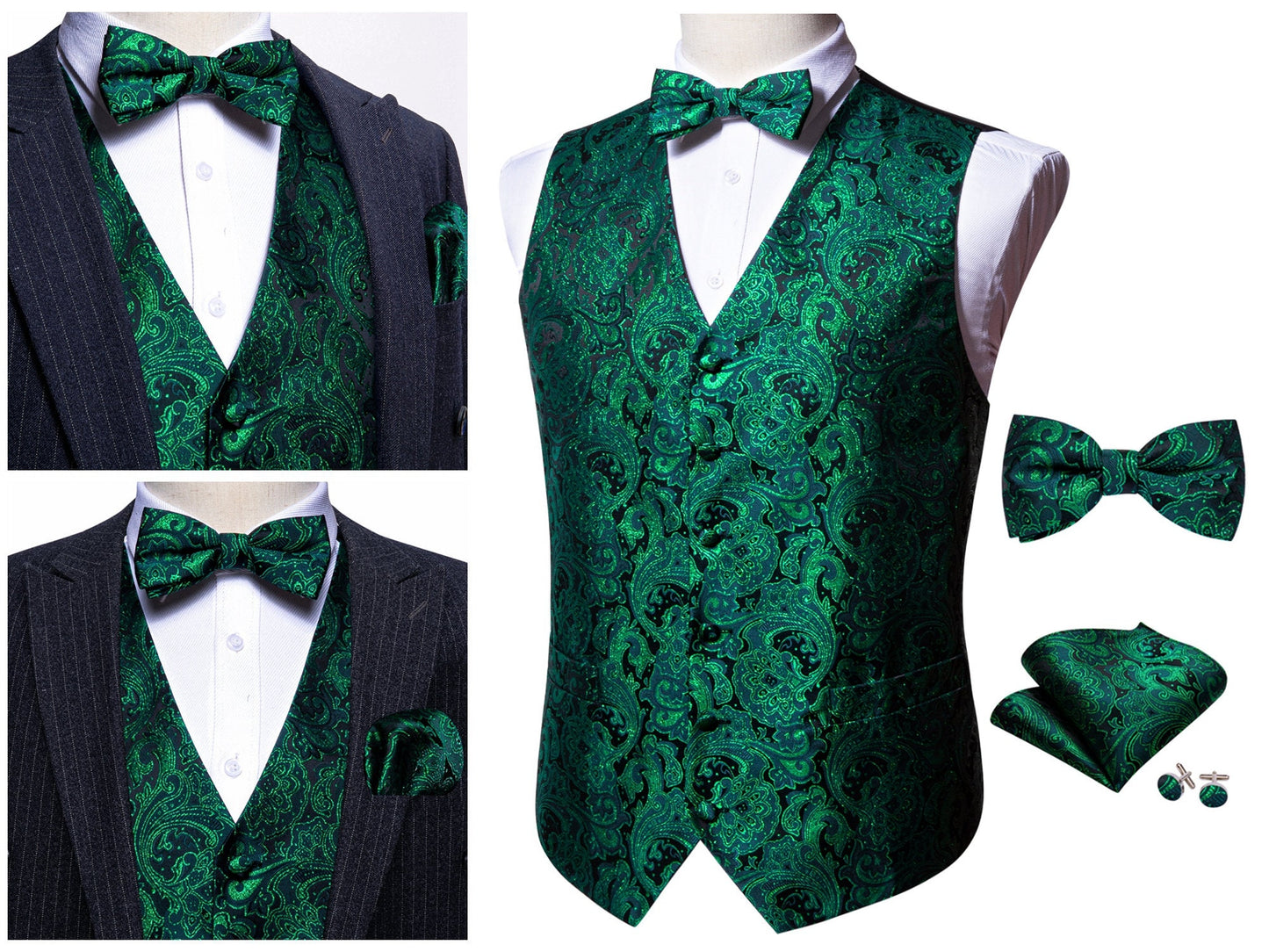 Men's Waistcoat Silky Tuxedo  Set French Fan [Teal Blue+]