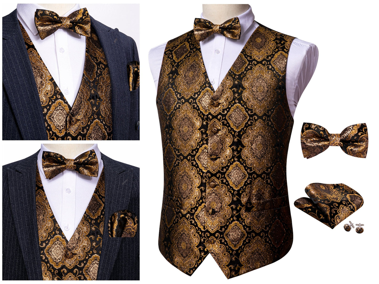 Men's Waistcoat Silky Tuxedo  Set Diamond [Brown+]
