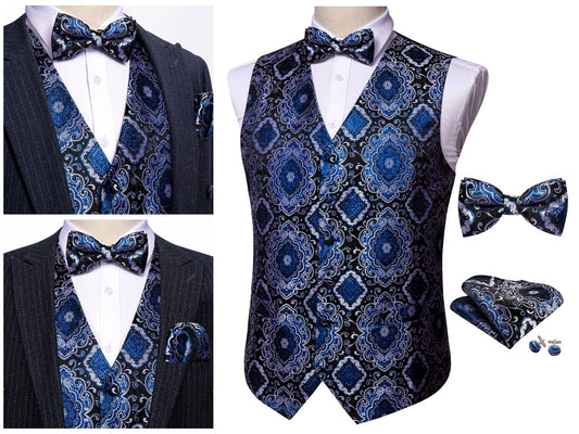 Men's Waistcoat Silky Tuxedo  Set Diamond [Navy Blue+]