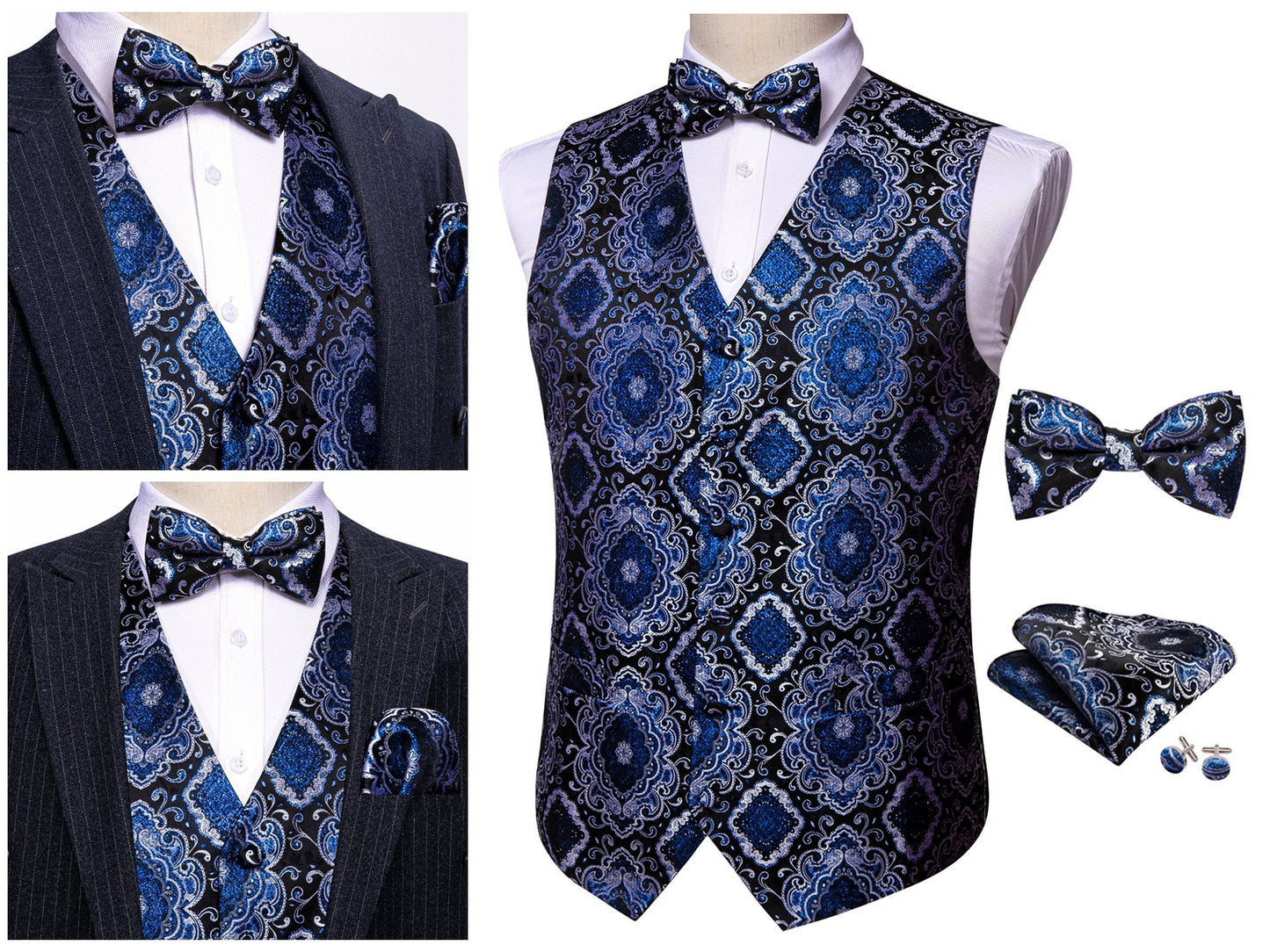 Men's Waistcoat Silky Tuxedo  Set Diamond [Aqua Blue+]