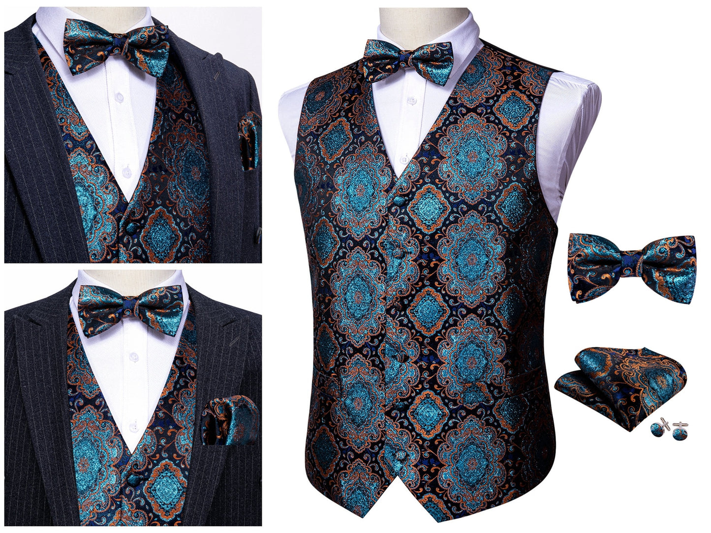 Men's Waistcoat Silky Tuxedo  Set Diamond [Brown+]