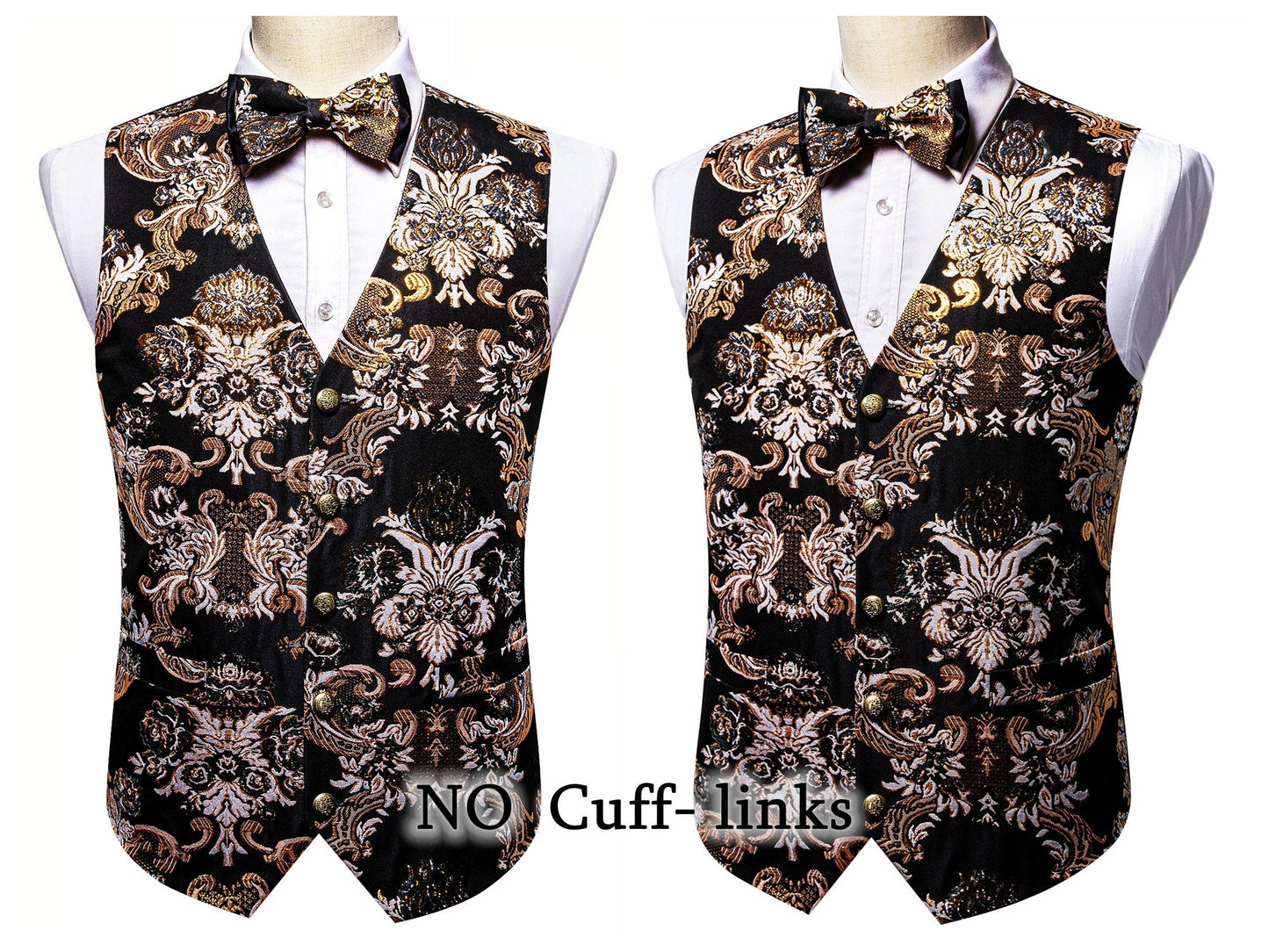 Barry Wang Men's Waistcoat Silky Woven Vest Set Gilet Tuxedo Bowtie Shiny Palace [Feather Violet+]