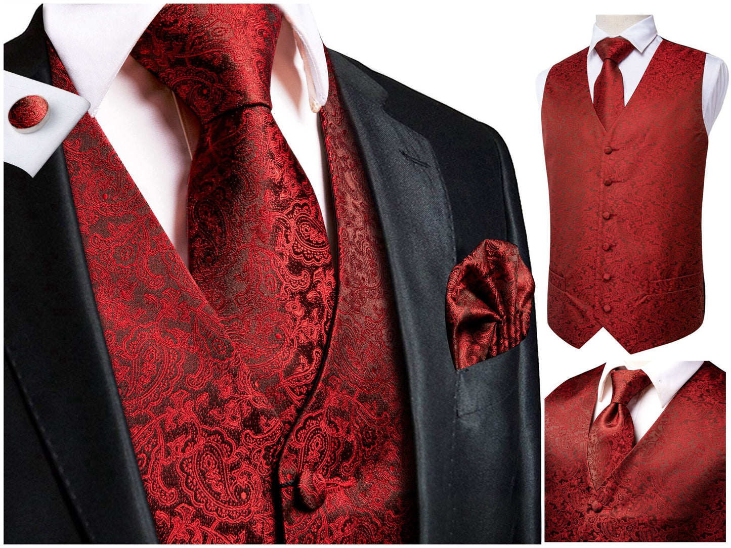 Hi Tie® Men's Novelty Waistcoat Silky Floral Vest Set Tuxedo Gilet Casual Business [Efie+]