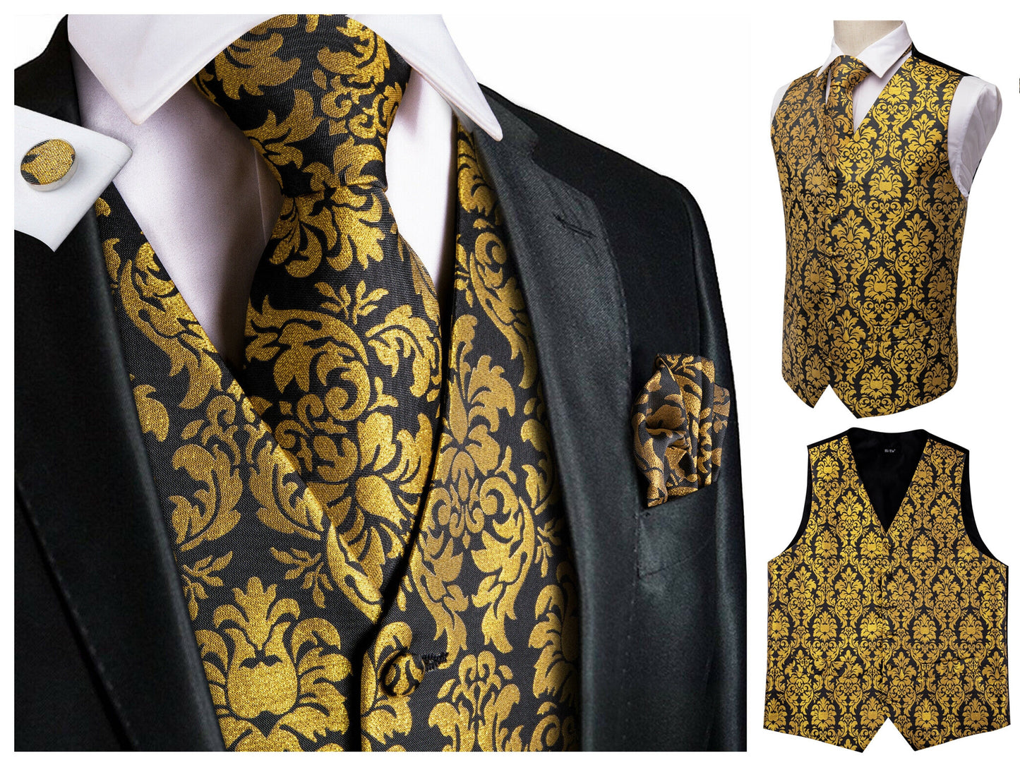 Hi Tie® Men's Novelty Waistcoat Silky Floral Vest Set Tuxedo Gilet Casual Business [Efie+]