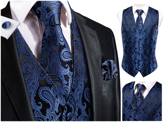 Men's Novelty Waistcoat Buy 1 Get 1 Free Random Design in Your Size Silky Floral Vest Set Tuxedo Gilet Casual Business [Aaron+]