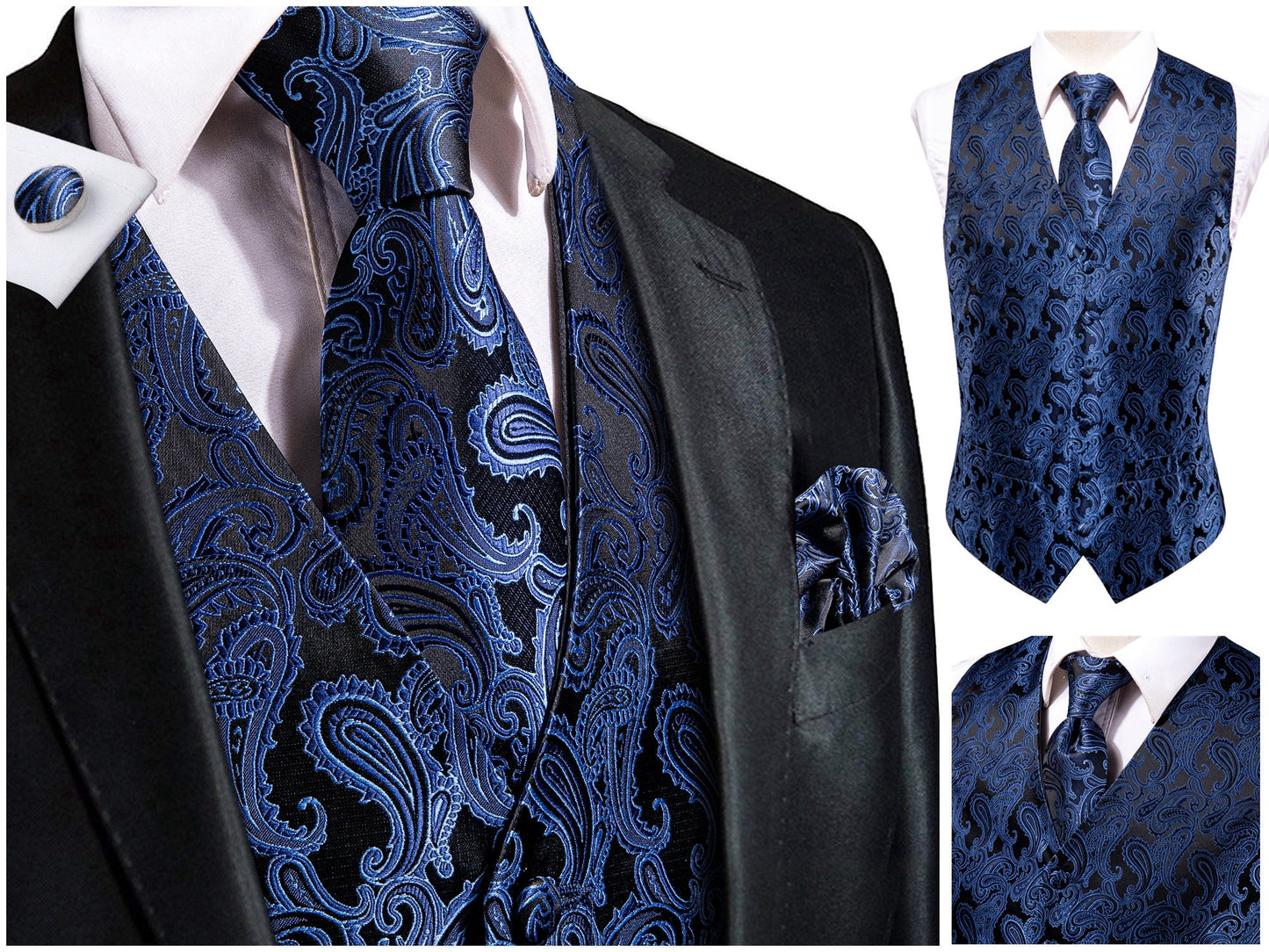 Hi Tie® Men's Novelty Waistcoat Silky Floral Vest Set Tuxedo Gilet Casual Business [Dian+]