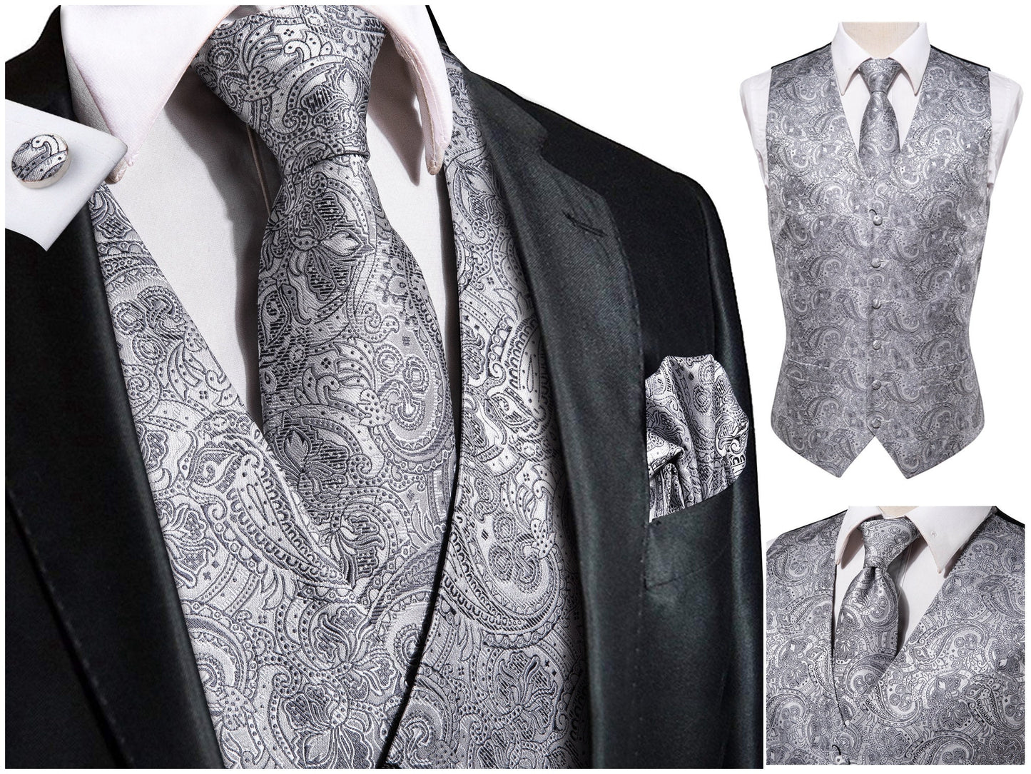 Hi Tie Men's Novelty Waistcoat Floral Silky Vest Set Tuxedo Gilet Casual Business [Leso+]