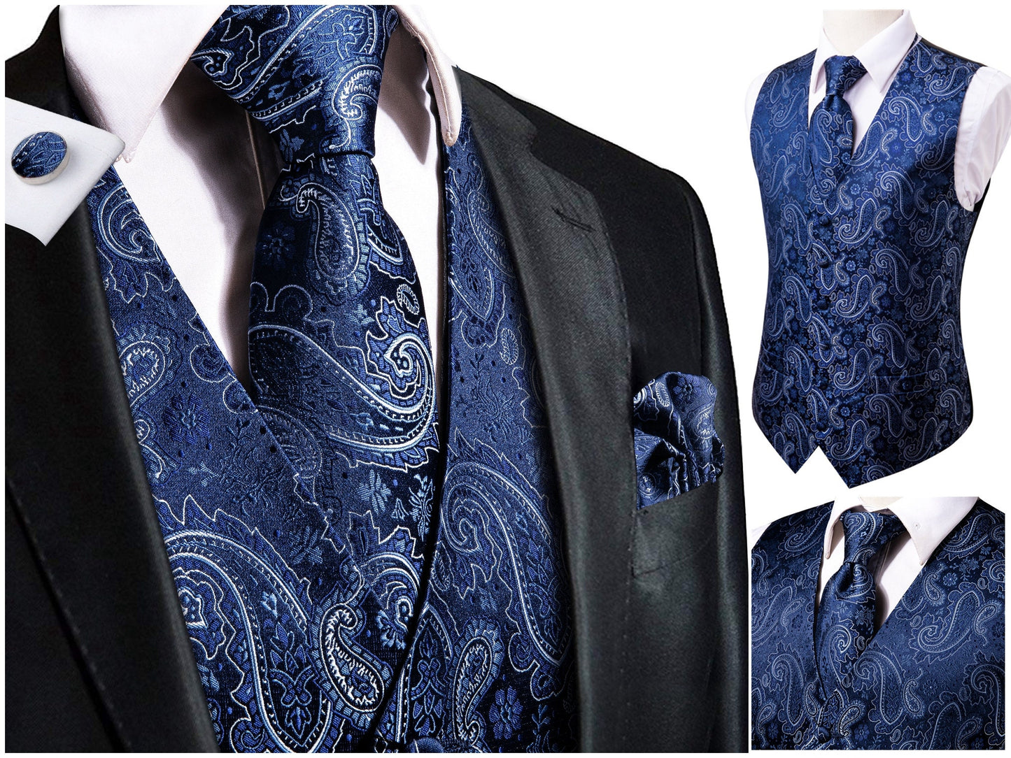 Men's Novelty Waistcoat Floral Silky Vest Set Tuxedo Gilet Casual Business [Origa+]