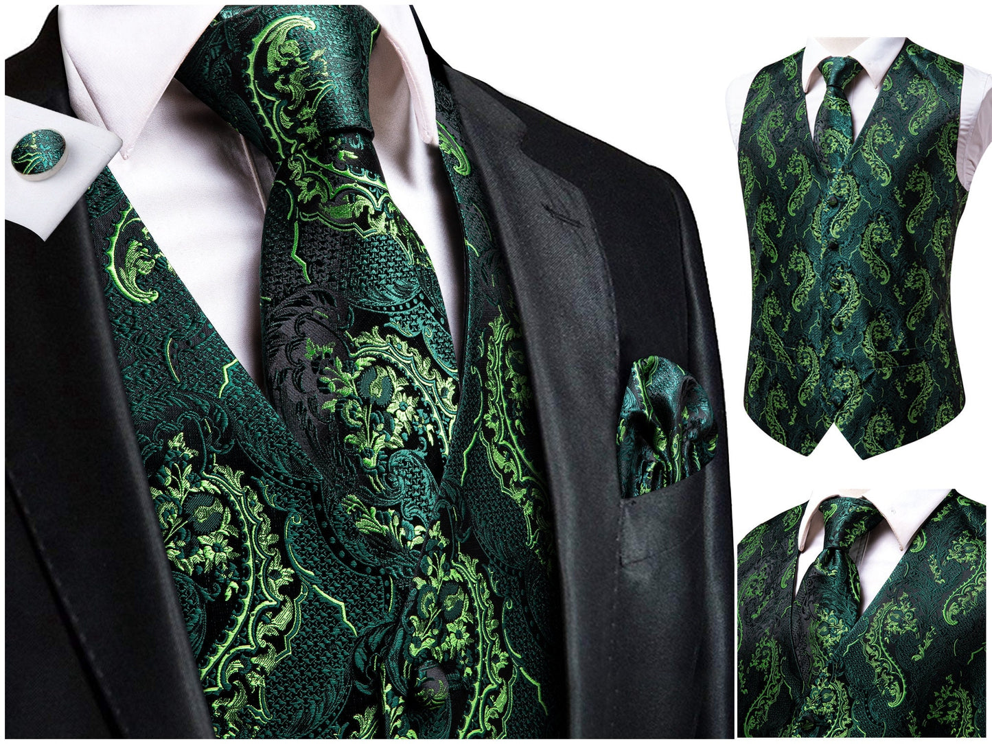Men's Novelty Waistcoat Floral Silky Vest Set Tuxedo Gilet Casual Business [Origa+]