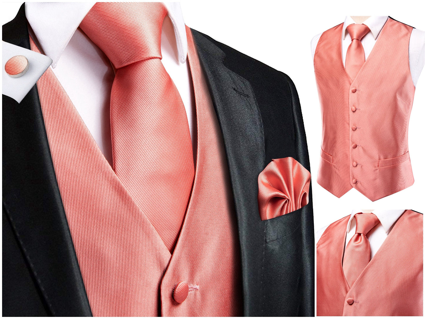 Hi Tie® Men's Novelty Waistcoat Silky Vest Floral Set Tuxedo Gilet Casual Business [Thom+]