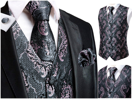 Men's Novelty Waistcoat Buy 1 Get 1 Free Random Design in Your Size Silky Floral Tuxedo Vest Set Gilet Casual Business [Acron+]