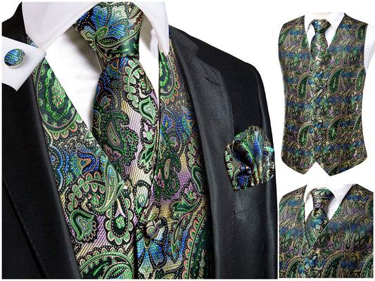 Hi Tie Men's Novelty Waistcoat Silky Floral Tuxedo Vest Set Gilet Casual Business [Echos+]