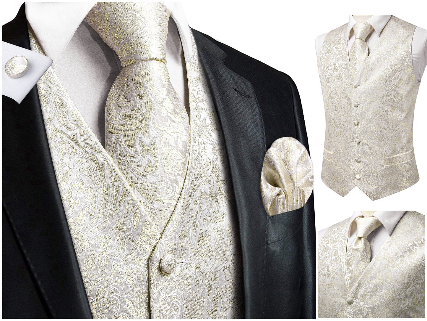 Hi Tie Men's Novelty Waistcoat Silky Floral Vest Set Gilet Tuxedo Casual Business [Miles+]