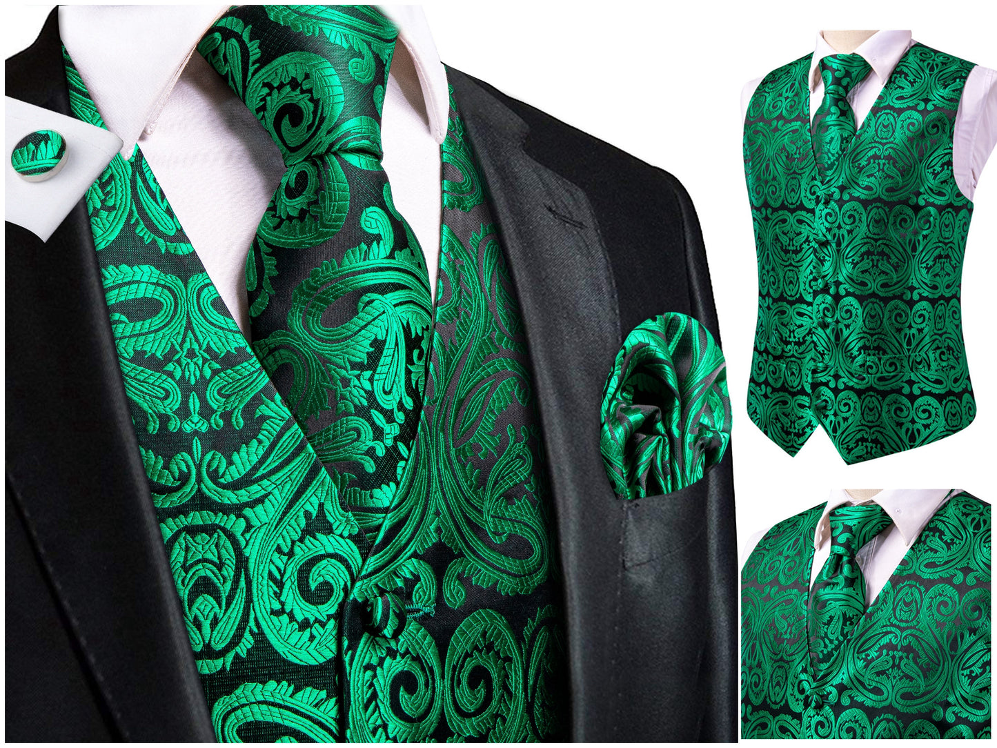 Men's Novelty Waistcoat Silky Floral Vest Set Gilet Tuxedo Casual Business [Ivori+]